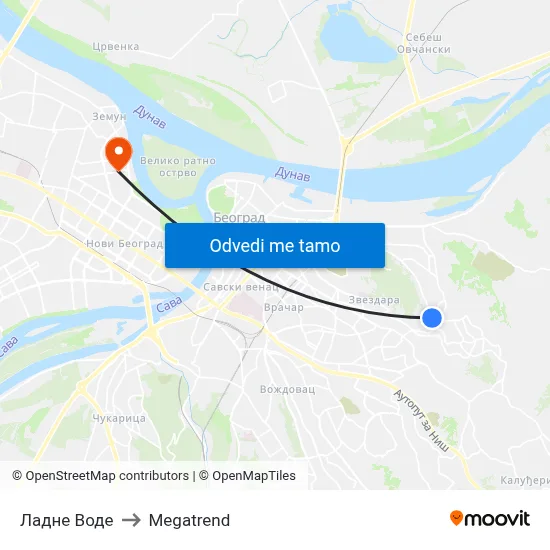 Ладне Воде to Megatrend map