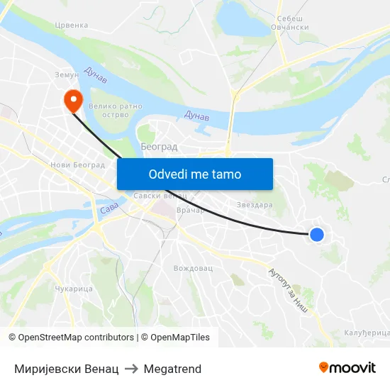 Миријевски Венац to Megatrend map