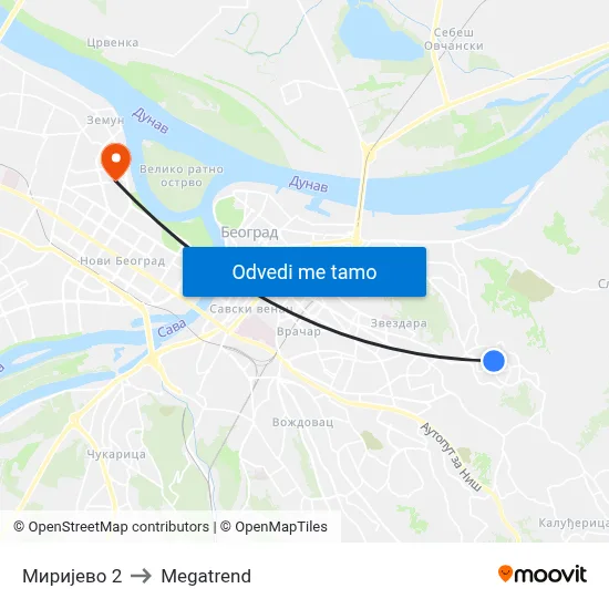 Миријево 2 to Megatrend map