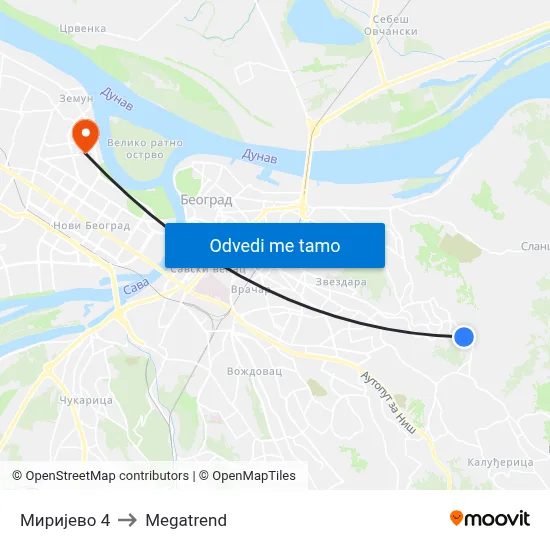 Миријево 4 to Megatrend map
