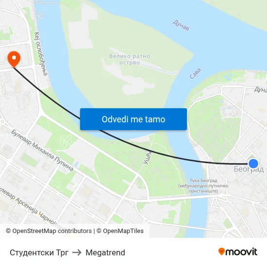 Студентски Трг to Megatrend map