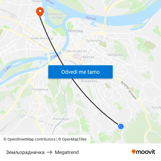 Земљорадничка to Megatrend map