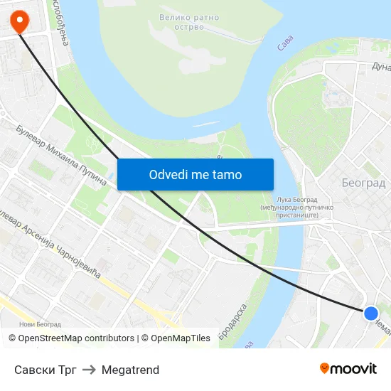 Савски Трг to Megatrend map