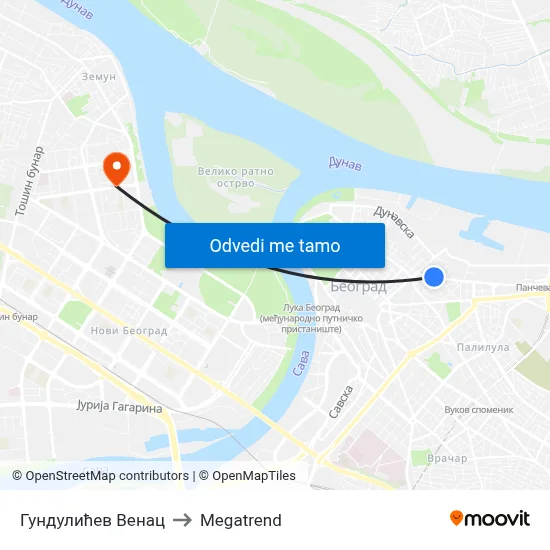 Гундулићев Венац to Megatrend map