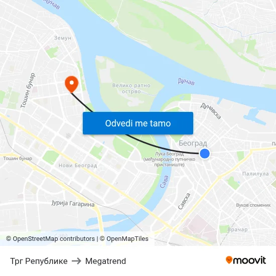 Трг Републике to Megatrend map