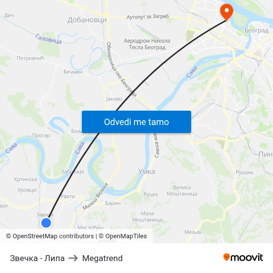 Звечка - Липа to Megatrend map