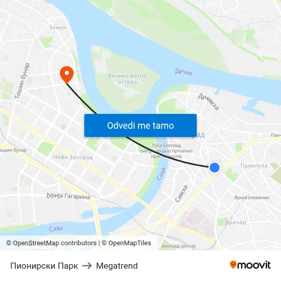Пионирски Парк to Megatrend map