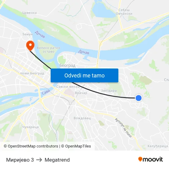 Миријево 3 to Megatrend map