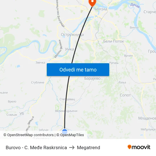 Burovo - C. Međe Raskrsnica to Megatrend map