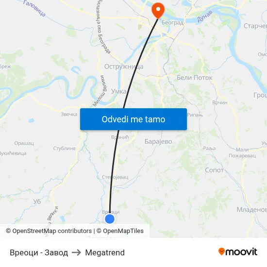 Вреоци - Завод to Megatrend map