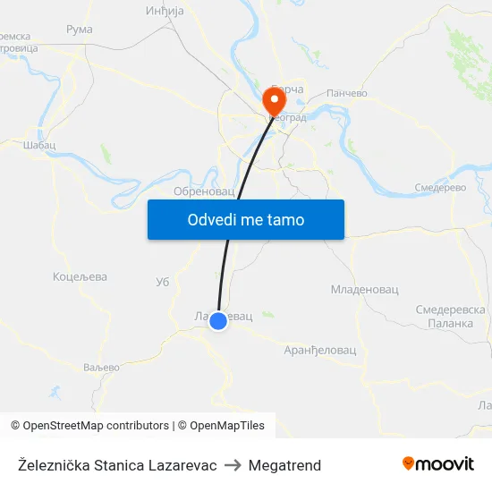 Železnička Stanica Lazarevac to Megatrend map