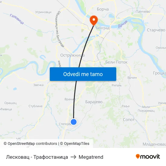 Лесковац - Трафостаница to Megatrend map