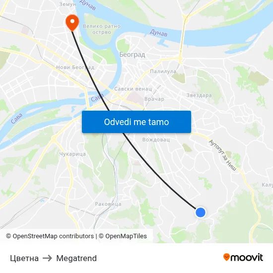 Цветна to Megatrend map