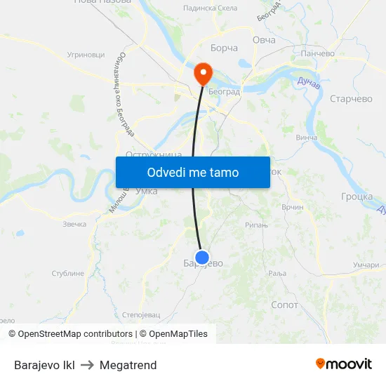 Barajevo Ikl to Megatrend map