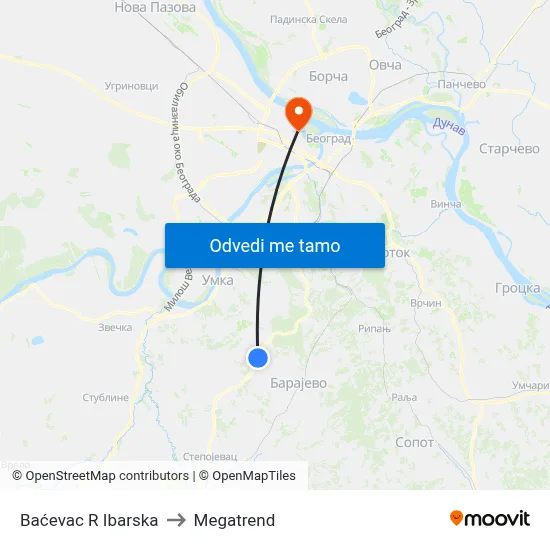 Baćevac R Ibarska to Megatrend map