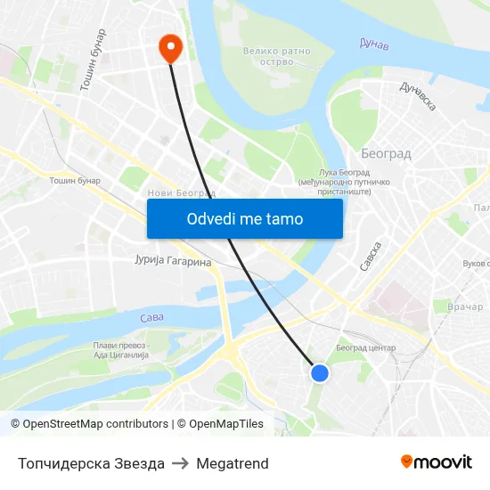Топчидерска Звезда to Megatrend map