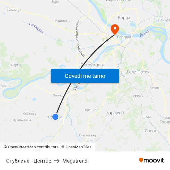 Стублине - Центар to Megatrend map