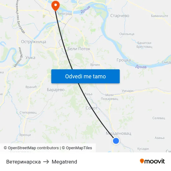 Ветеринарска to Megatrend map