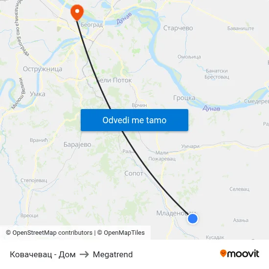 Ковачевац - Дом to Megatrend map