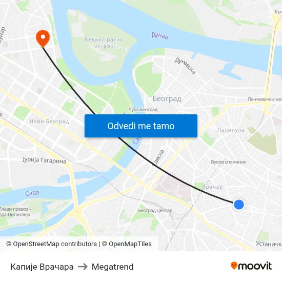Капије Врачара to Megatrend map