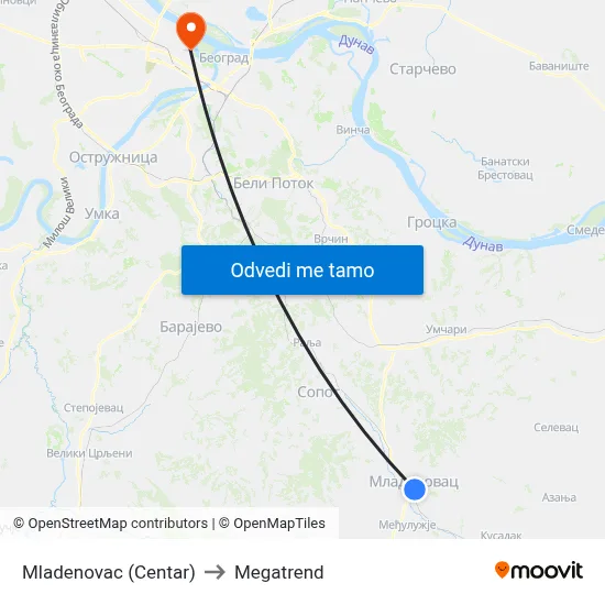 Mladenovac (Centar) to Megatrend map