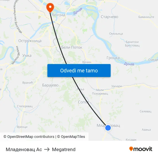 Младеновац Ас to Megatrend map