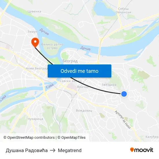 Душана Радовића to Megatrend map