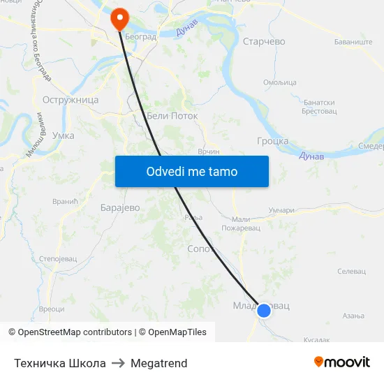 Техничка Школа to Megatrend map