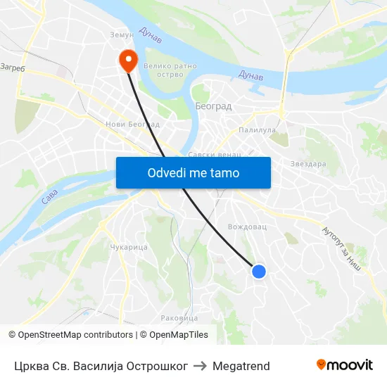 Црква Св. Василија Острошког to Megatrend map