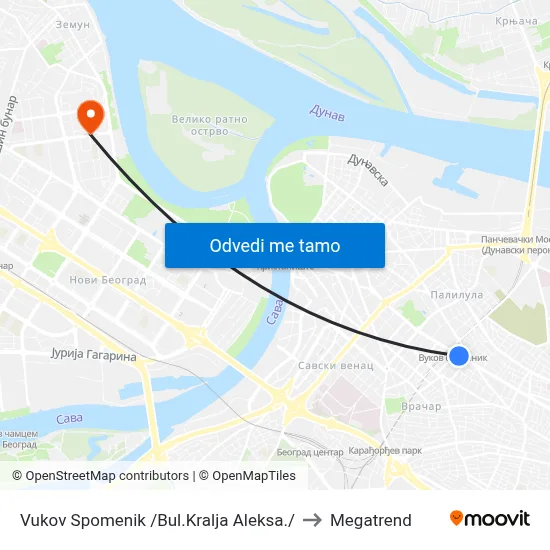 Vukov Spomenik /Bul.Kralja Aleksa./ to Megatrend map