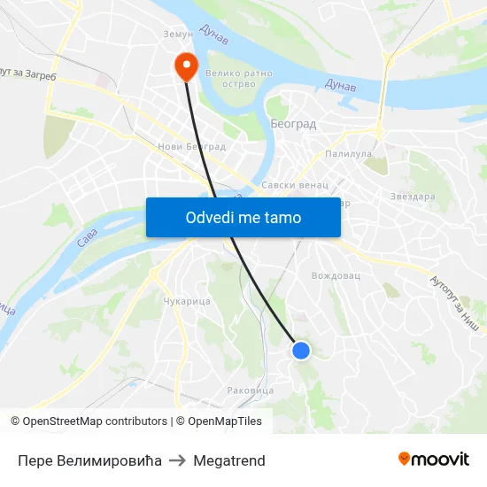 Пере Велимировића to Megatrend map