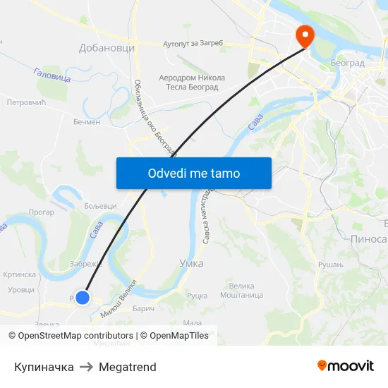 Купиначка to Megatrend map