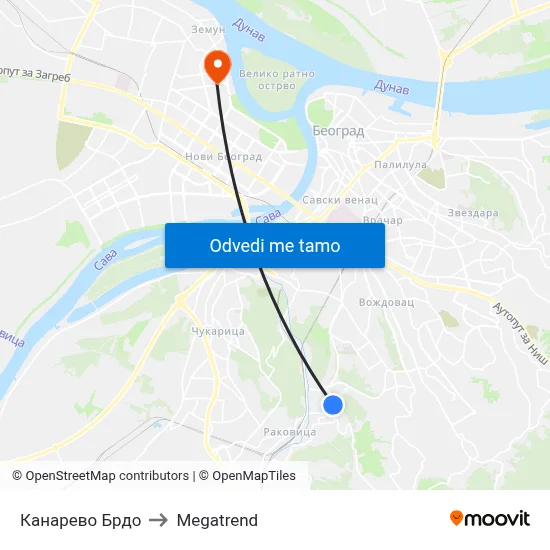 Канарево Брдо to Megatrend map