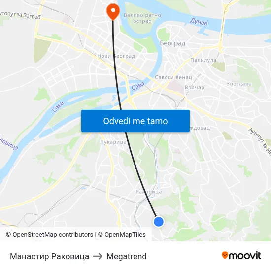Манастир Раковица to Megatrend map