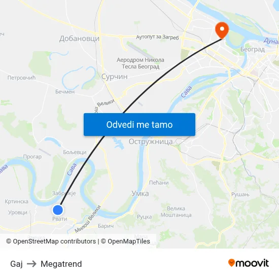 Gaj to Megatrend map
