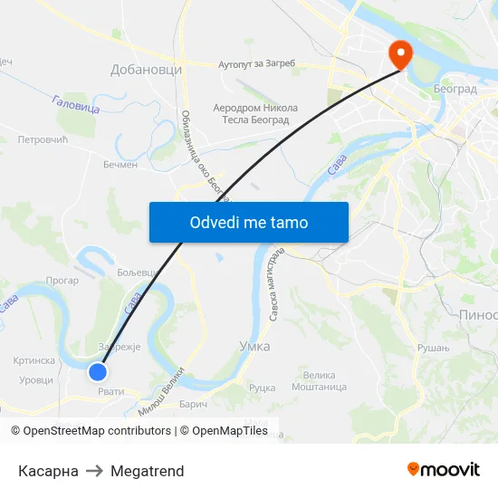 Касарна to Megatrend map