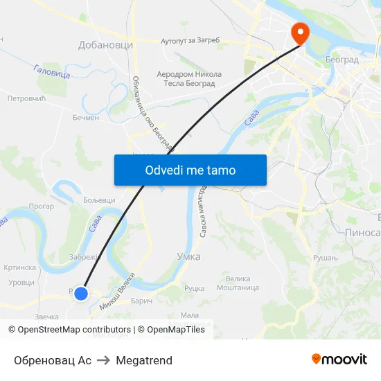 Обреновац Ас to Megatrend map
