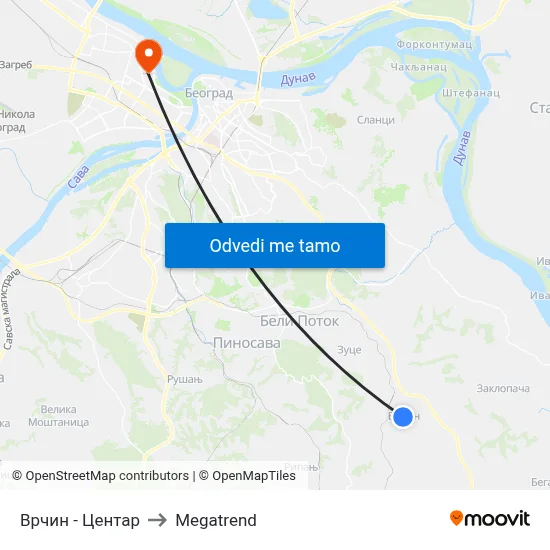Врчин - Центар to Megatrend map