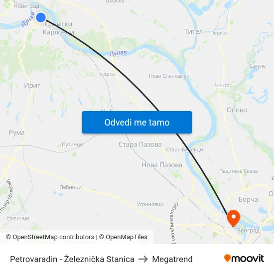 Petrovaradin - Železnička Stanica to Megatrend map