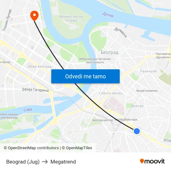 Beograd (Jug) to Megatrend map