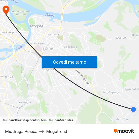 Miodraga Pešića to Megatrend map