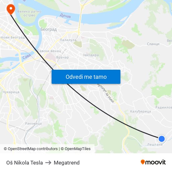 Oš Nikola Tesla to Megatrend map