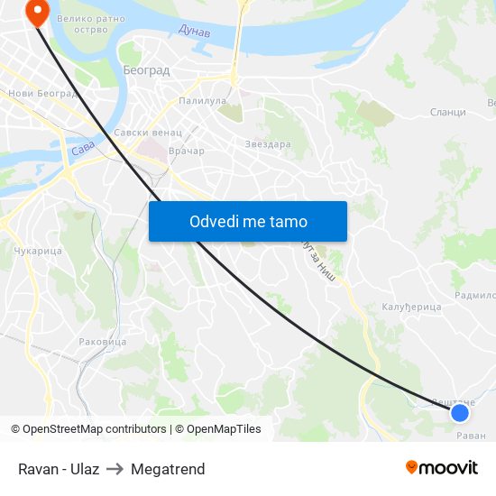 Ravan - Ulaz to Megatrend map