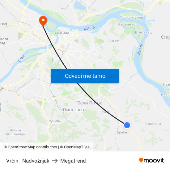 Vrčin - Nadvožnjak to Megatrend map