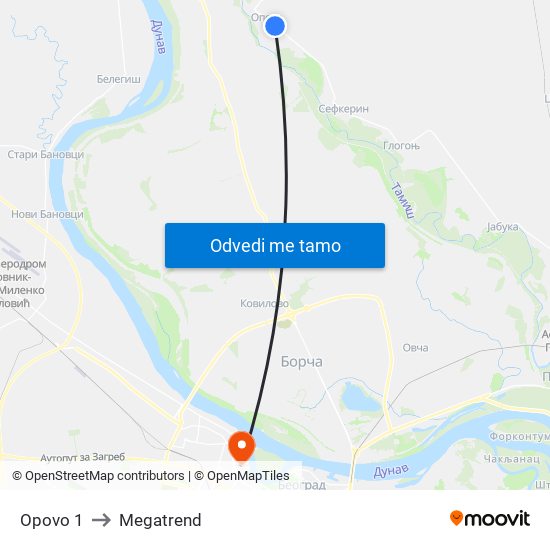 Opovo 1 to Megatrend map