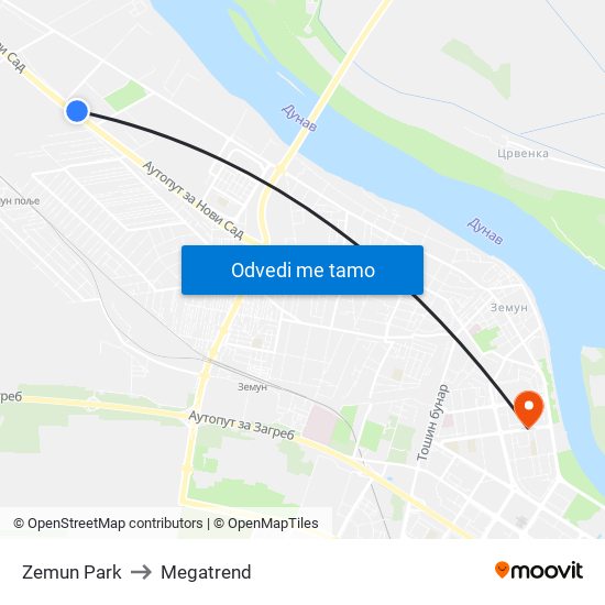 Zemun Park to Megatrend map