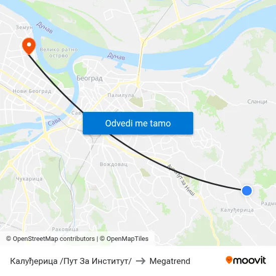 Калуђерица /Пут За Институт/ to Megatrend map