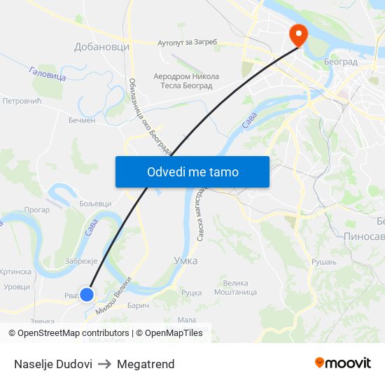 Naselje Dudovi to Megatrend map