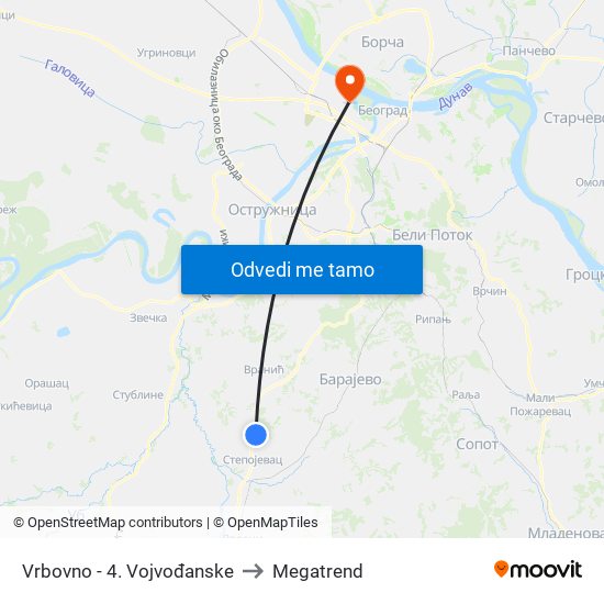 Vrbovno - 4. Vojvođanske to Megatrend map