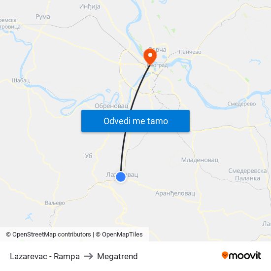 Lazarevac - Rampa to Megatrend map